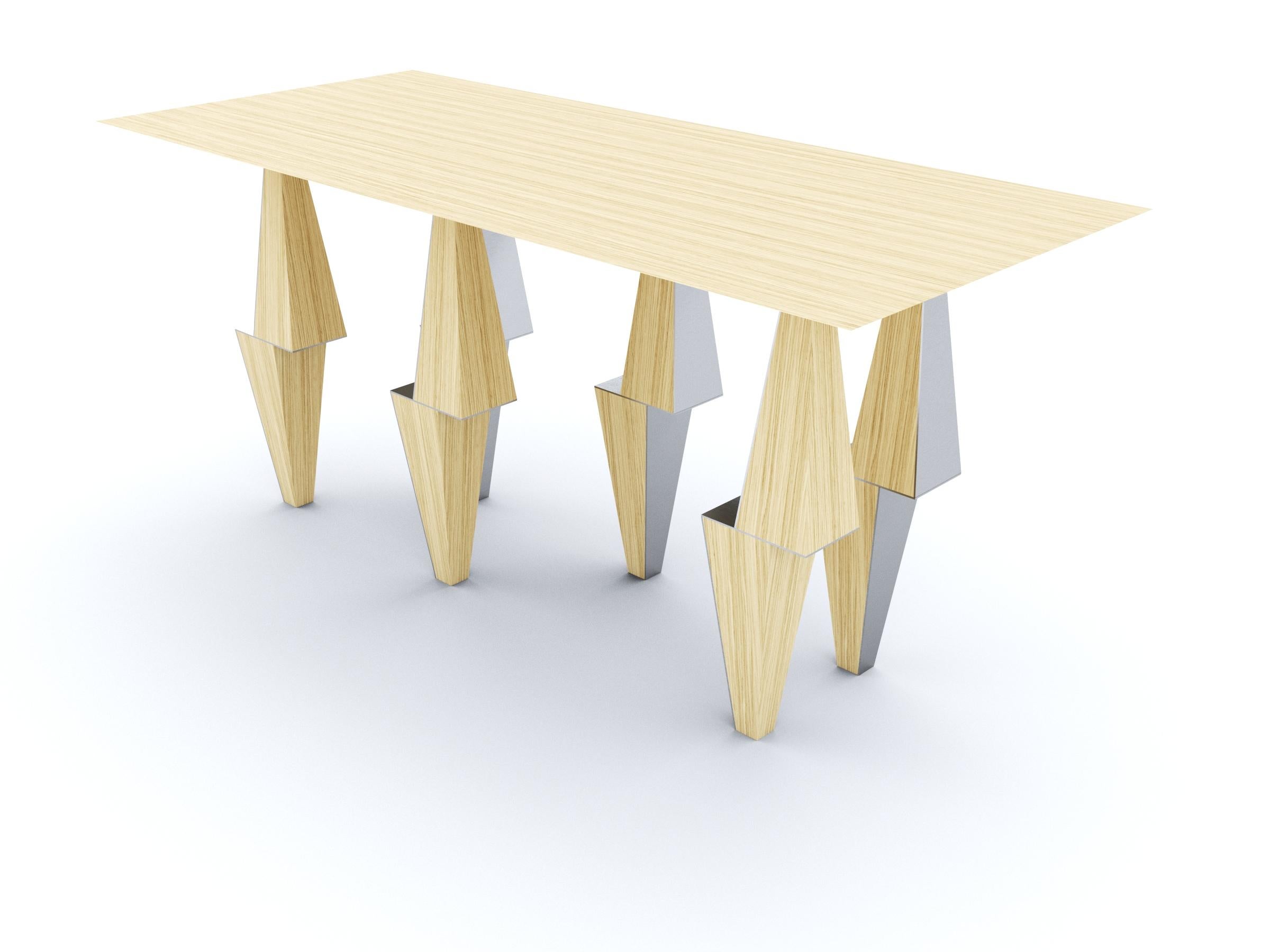 Modern Geometric Pyramid Console Table White Oak Wood by Ana Volante  For Sale