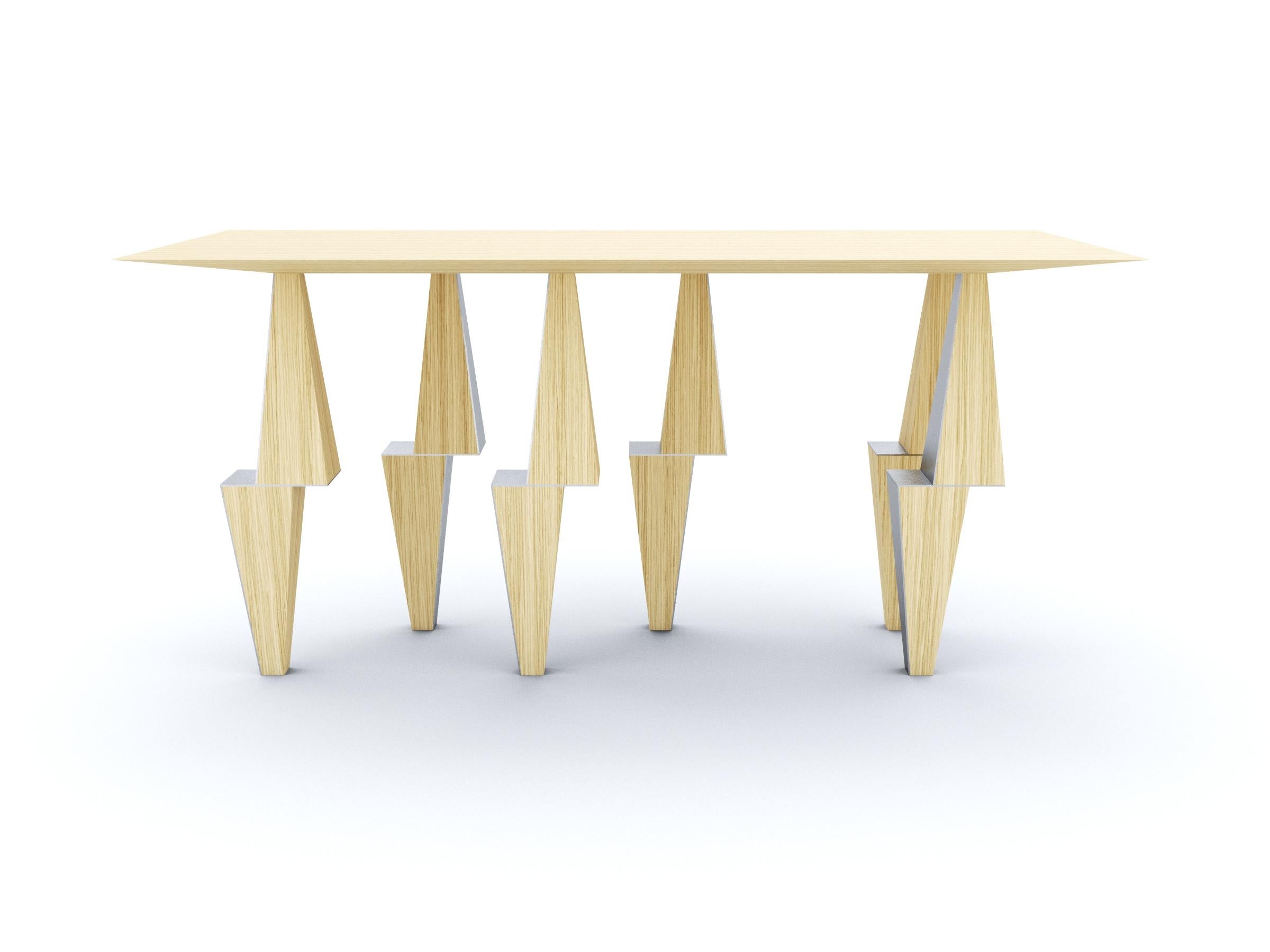 Impiallacciato Tavolo consolle a piramide geometrica in legno di Oak Wood bianco di Ana Volante in vendita
