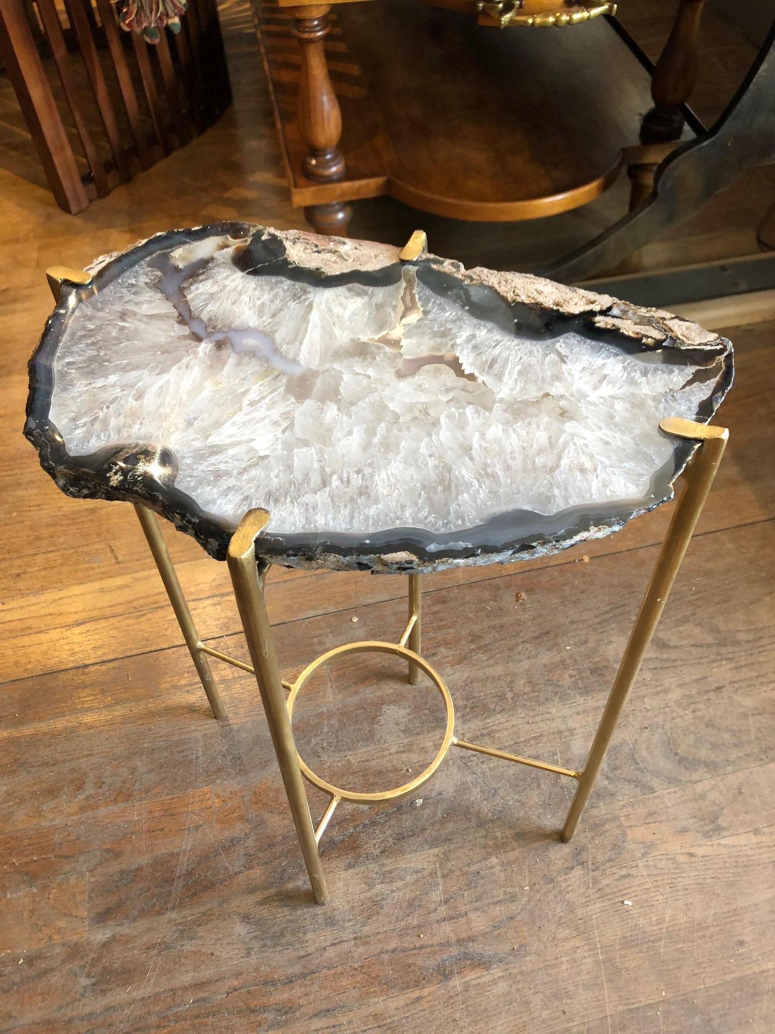 Large Quartzite Geode top with gilded steel base.