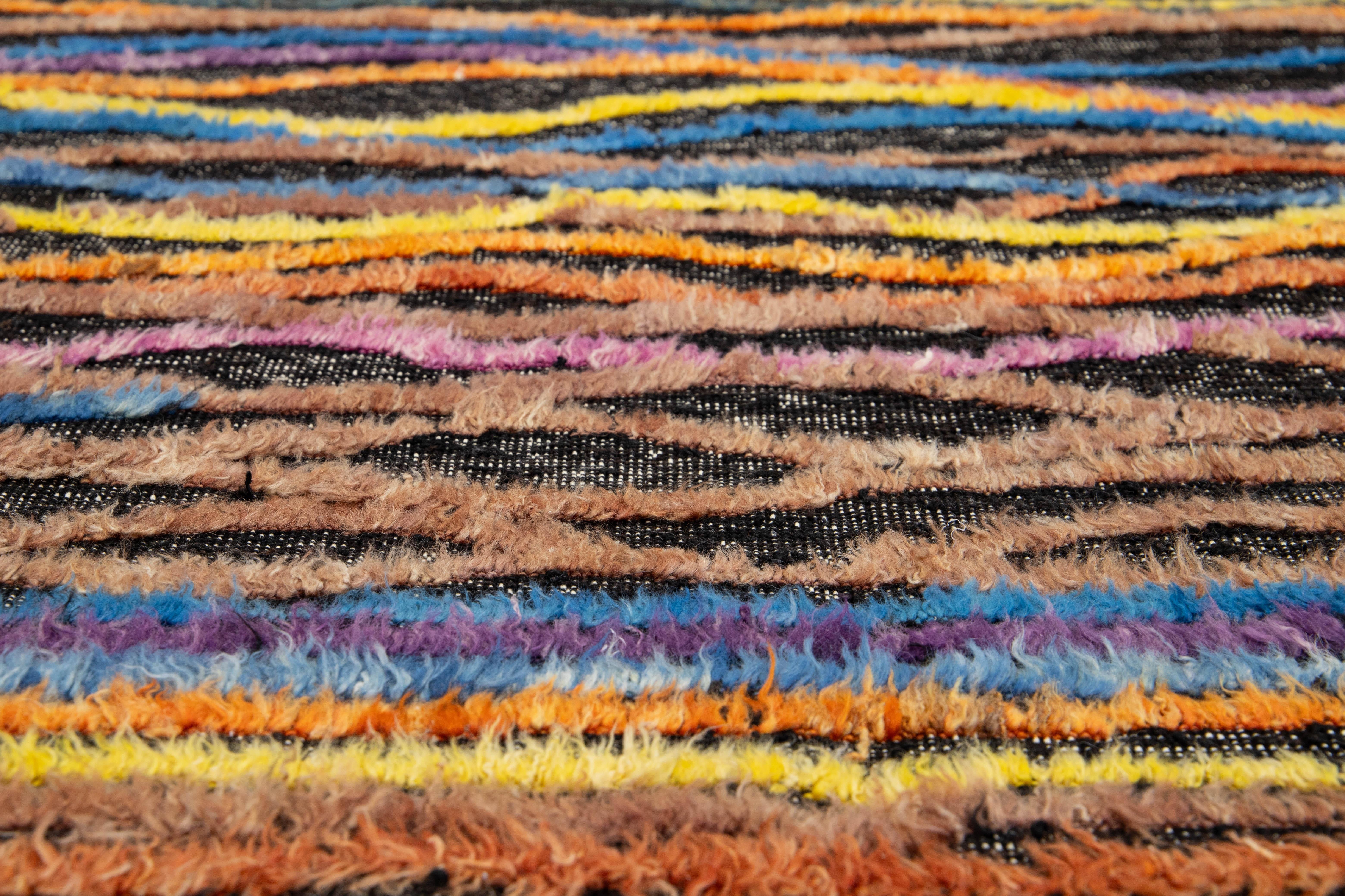 Alfombra Moderna de Lana Estilo Marroquí Hecha a Mano con Diseño Abstracto Multicolor Afgano en venta
