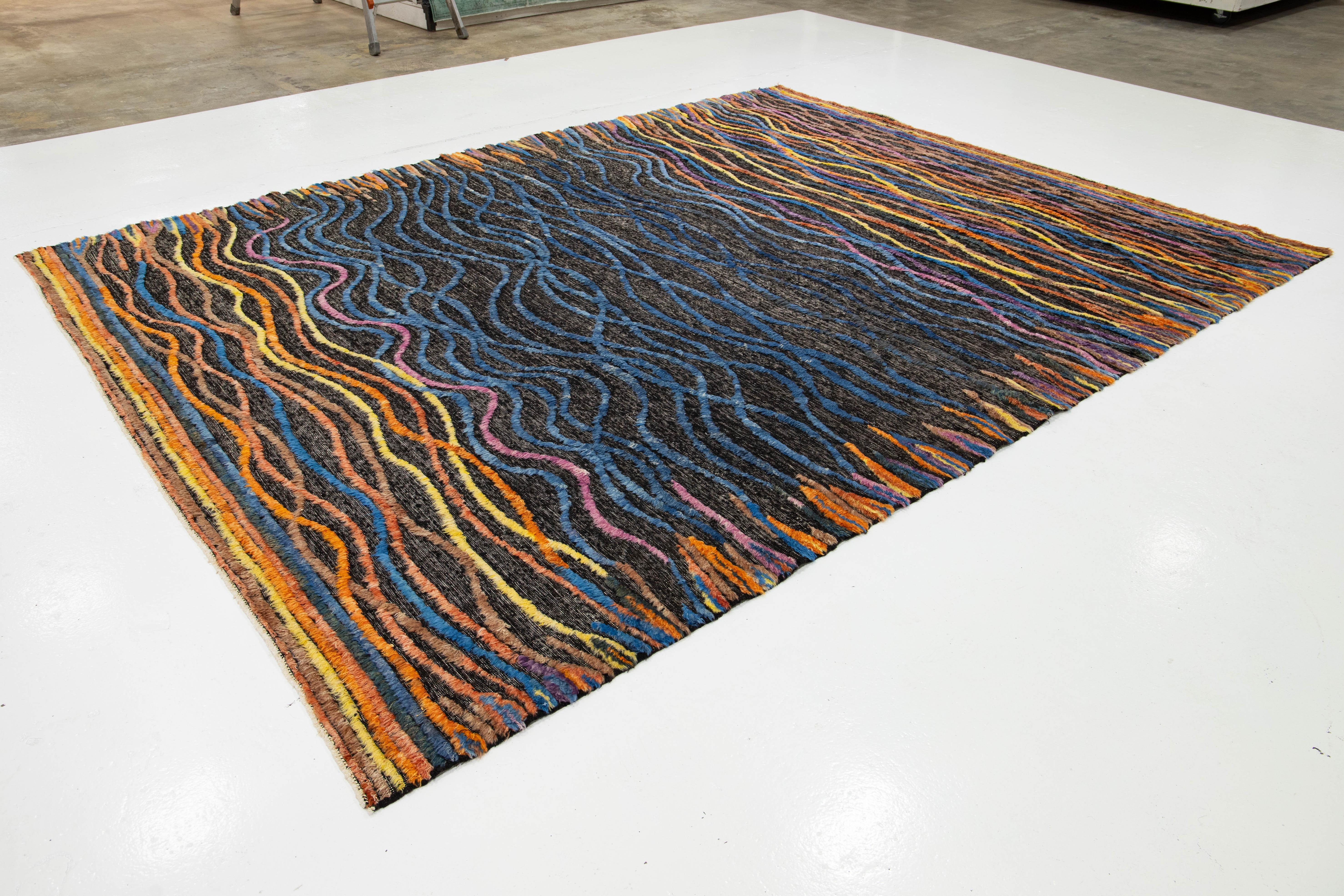 Alfombra Moderna de Lana Estilo Marroquí Hecha a Mano con Diseño Abstracto Multicolor Anudado a mano en venta