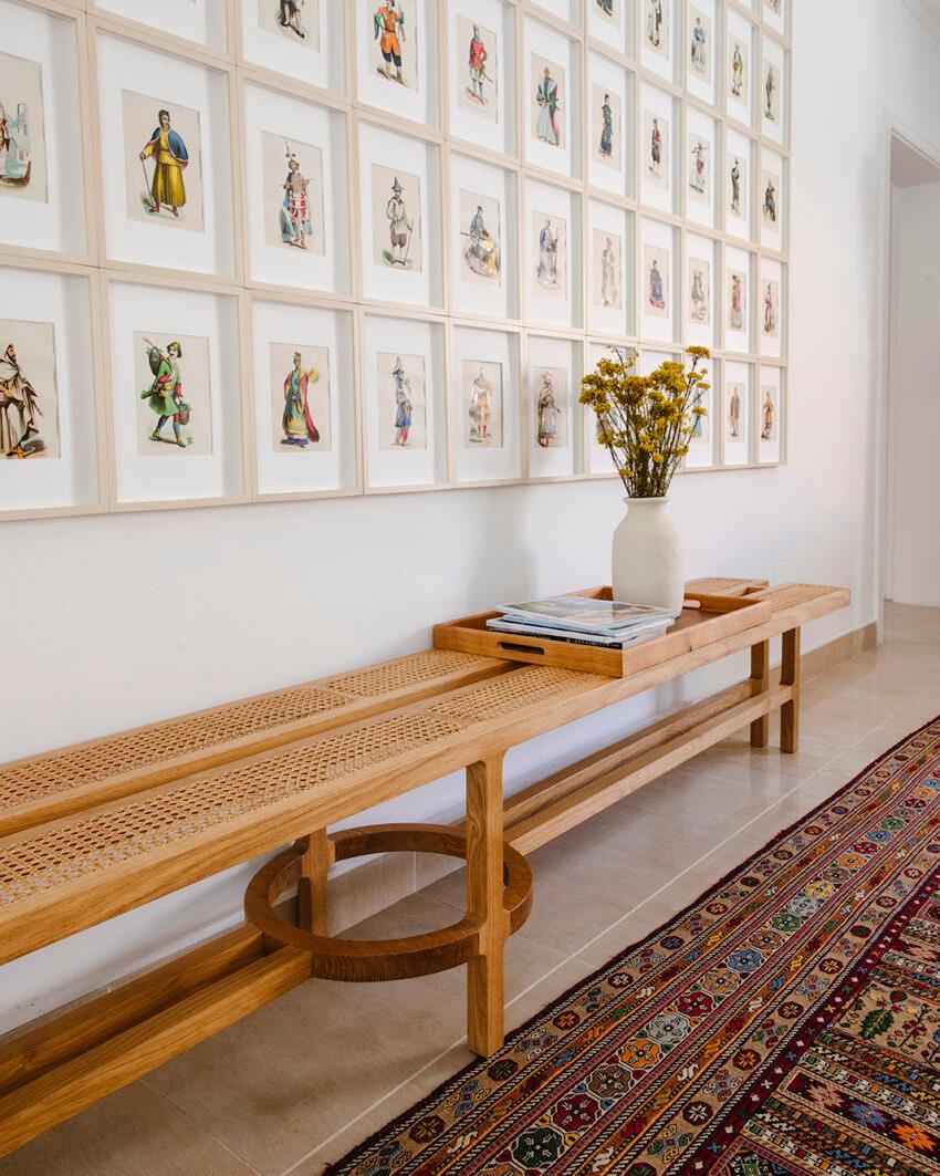 Banc moderne en bois de chêne massif naturel tressé à la canne, fabriqué à la main, Carla Carla en vente 5