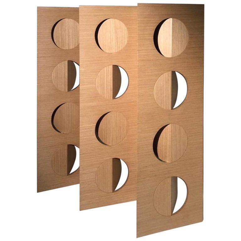 Geometric Oak Room Wood Divider Screen Moon by Ana Volante For Sale at