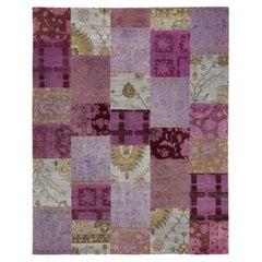 Modern Handcrafted Patchwork Designed Wool Rug In Pink