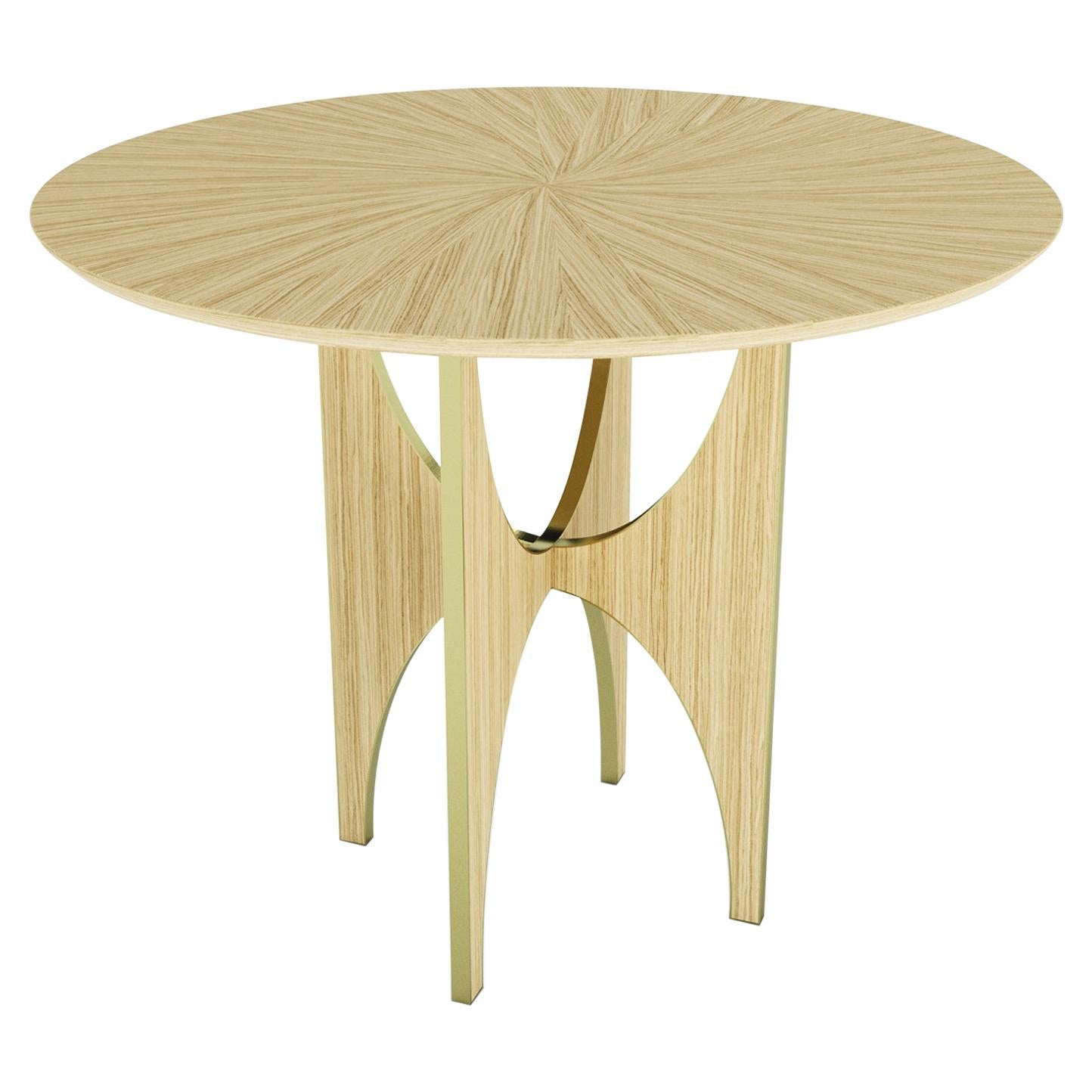 Mesa Auxiliar Redonda Geométrica Roble Blanco Madera Latón Metal Acero Inoxidable