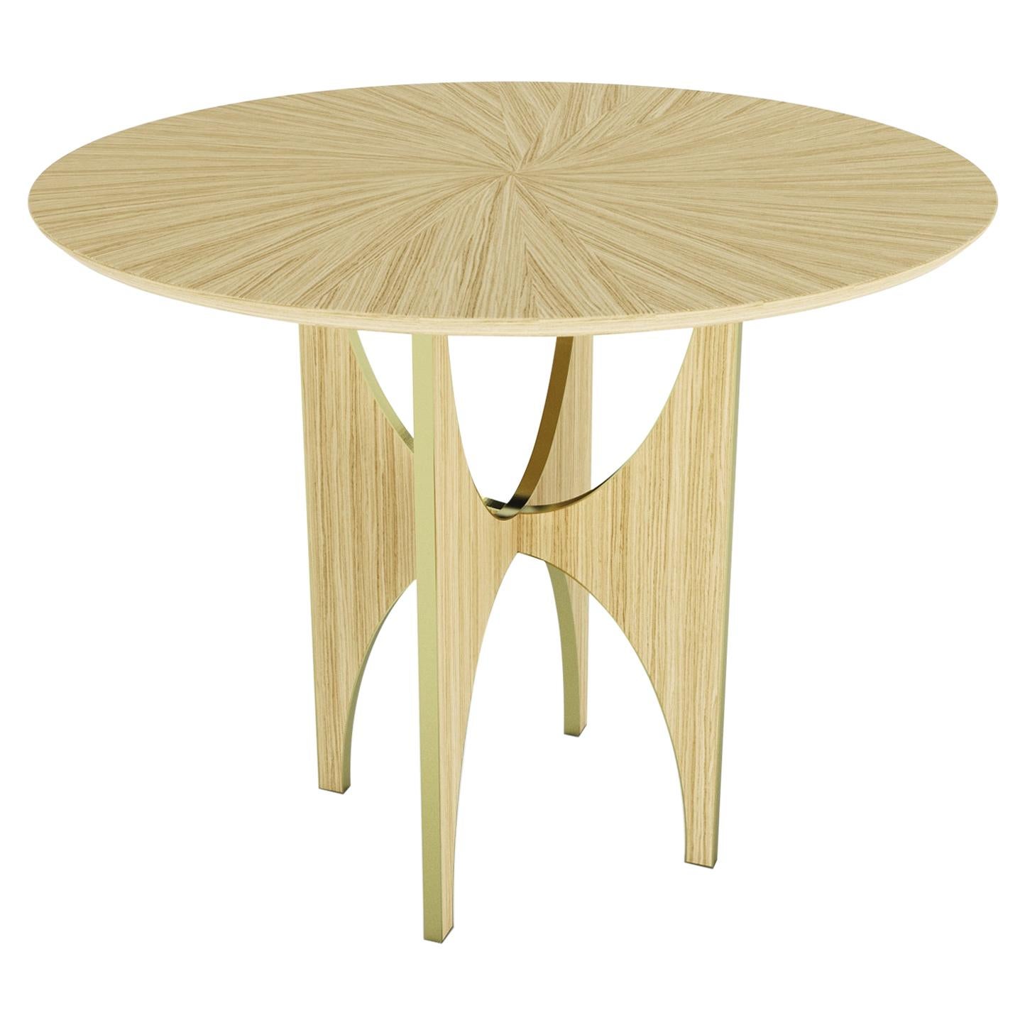 Geometric Round Side Table White Oak Wood Brass Metal Stainless Steel 