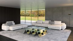 Tavolino da caffè geometrico in acciaio inox e ottone di Ana Volante