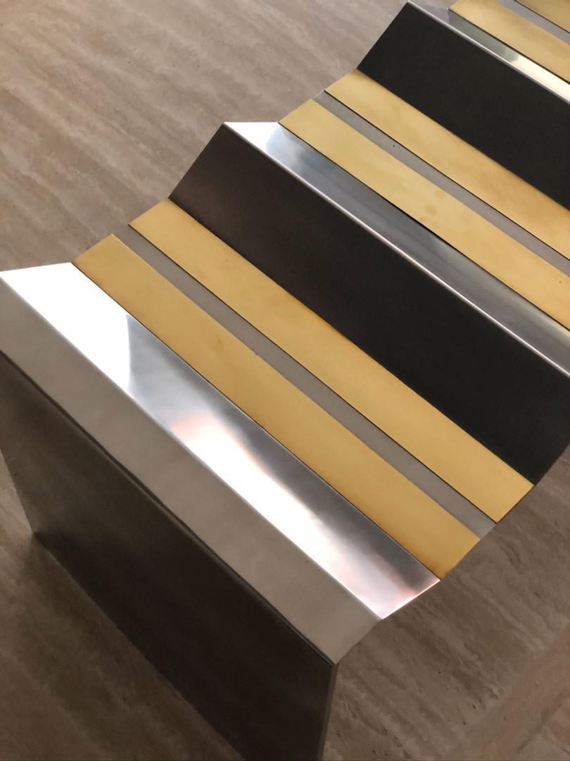 American Geometric Bench Metal Stainless Steel Brass by Ana Volante 21st century  For Sale