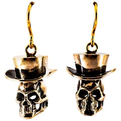 Modern Handcrafted Sterling Silver Yellow Gold "Skull" Earrings