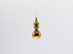 Modern Handcrafted White Diamond Emerald Yellow Gold "Snowman" Pendant Necklace