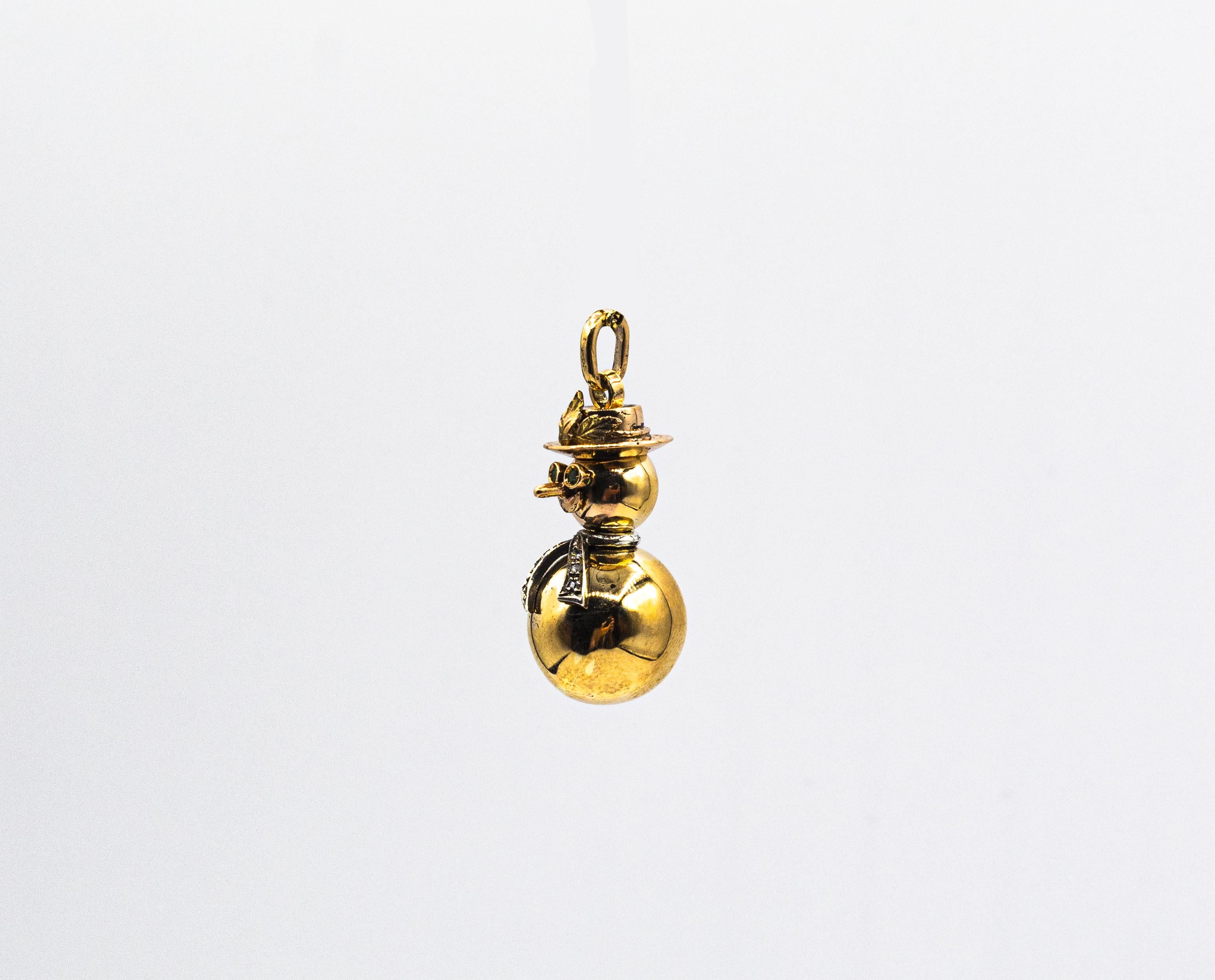 Round Cut Modern Handcrafted White Diamond Emerald Yellow Gold 