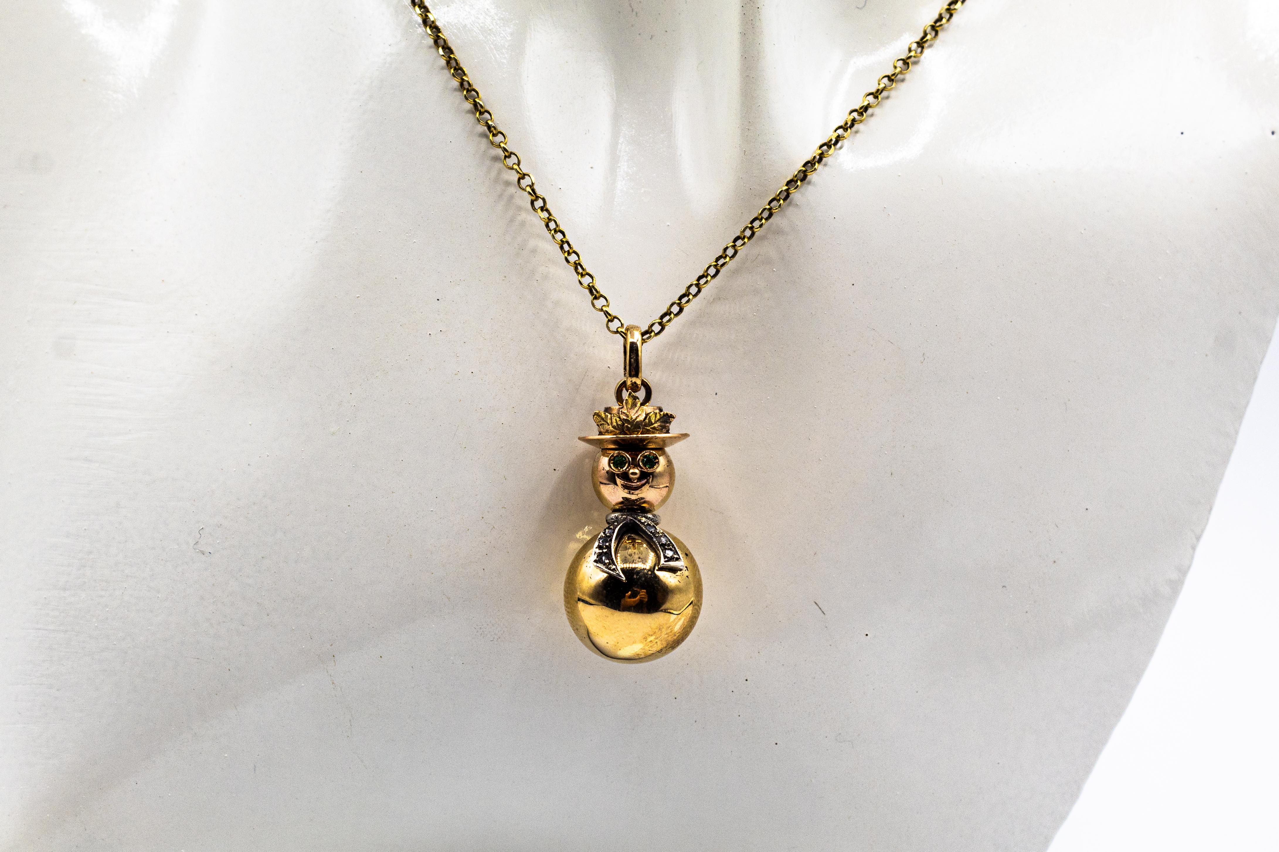 Women's or Men's Modern Handcrafted White Diamond Emerald Yellow Gold 