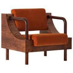 Modern Handcrafted Wooden Armchair with Velvet