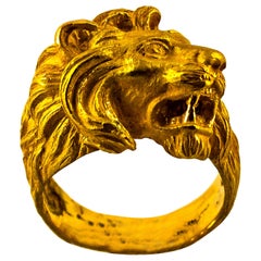 Retro Modern Handcrafted Yellow Gold "Lion" Cocktail Ring