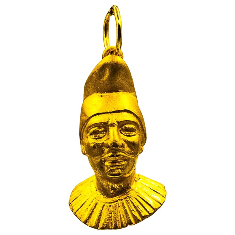 Modern Handcrafted Yellow Gold "Pulcinella Mask" Pendant Necklace