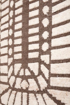Modern Handknotted 100% Merino Wool Rug High Pile & Flatweave White&Brown Asante