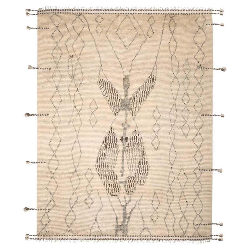 Modern Handknotted 100% Merino Wool Rug High Pile and Flatweave White ...