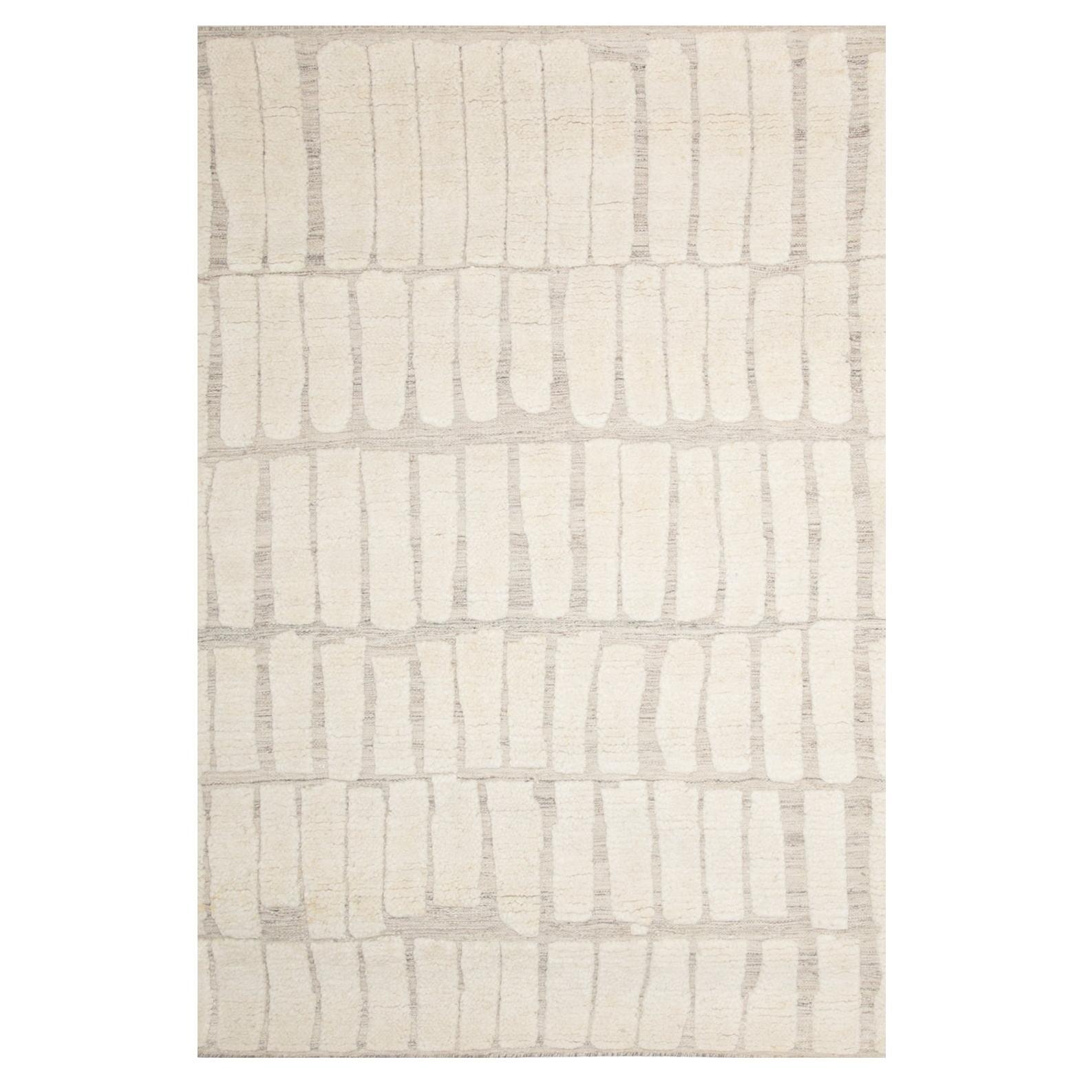 Modern Handknotted 100% Wool Rug High Pile Textures White&Greige Nzuri For Sale