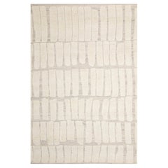 Modern Handknotted 100% Wool Rug High Pile Textures White&Greige Nzuri