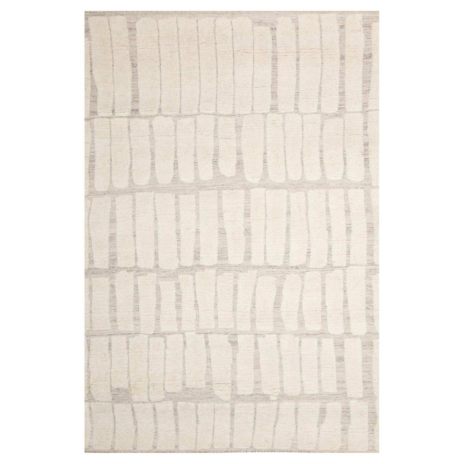 Modern Handknotted 100% Wool Rug High Pile Textures White&Greige Nzuri