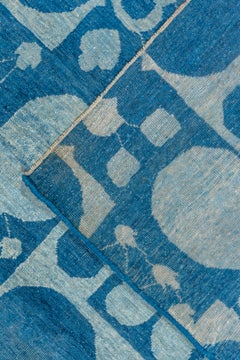 Modern Handknotted Indian Art Deco Rug Royal & Light Blue Palette