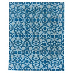 Moderner handgeknüpfter indischer Art-déco-Teppich in Royal & Hellblau, Palette
