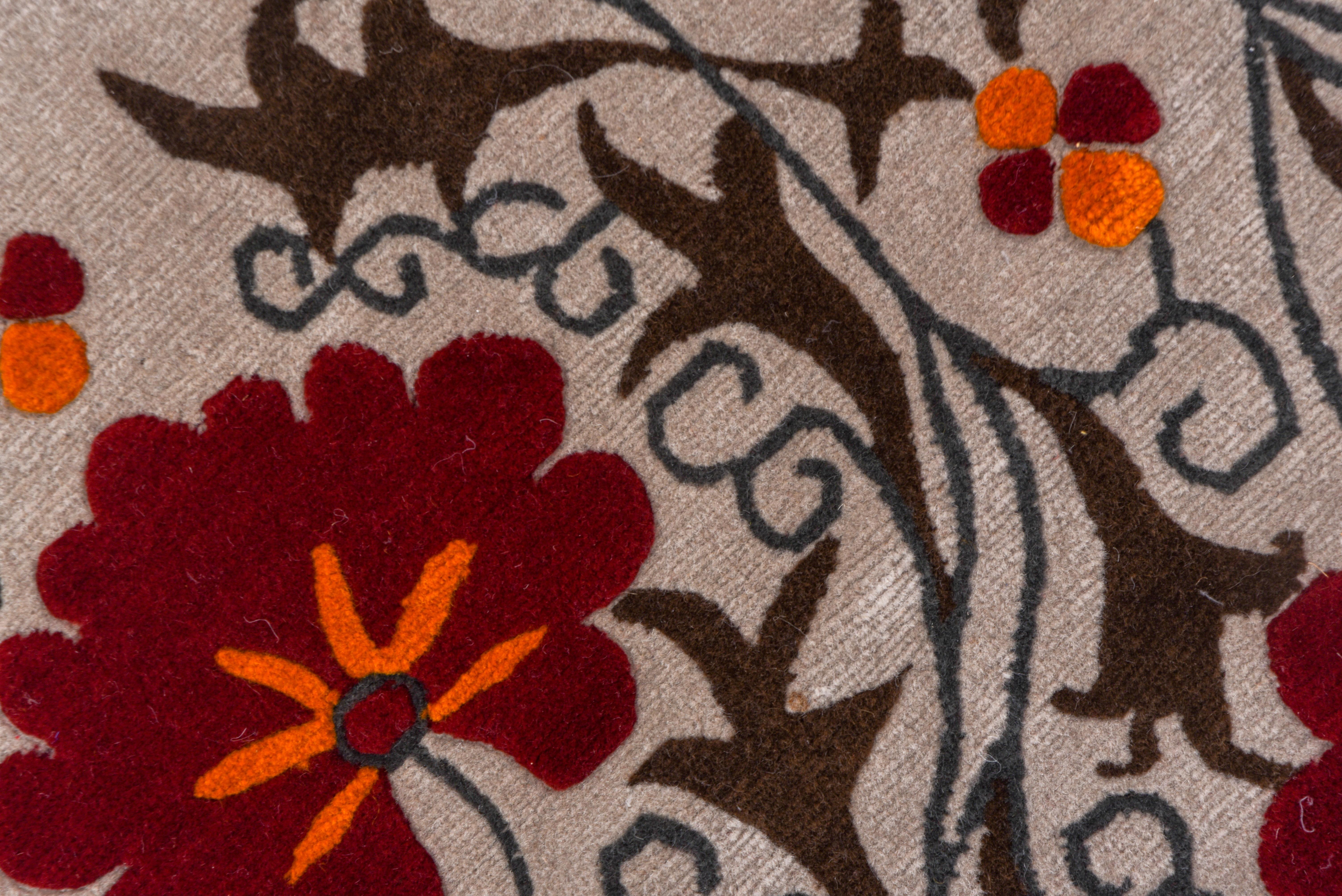 Moderner handgeknüpfter quadratischer Nepalesischer Teppich, rot, Suzani entworfen, All-Over- Field (Wolle) im Angebot