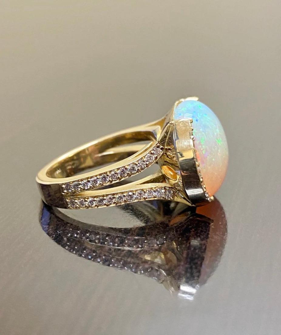 Modern Handmade 18K Yellow Gold 10.90 Carat Oval Australian Opal Diamond Ring For Sale 6