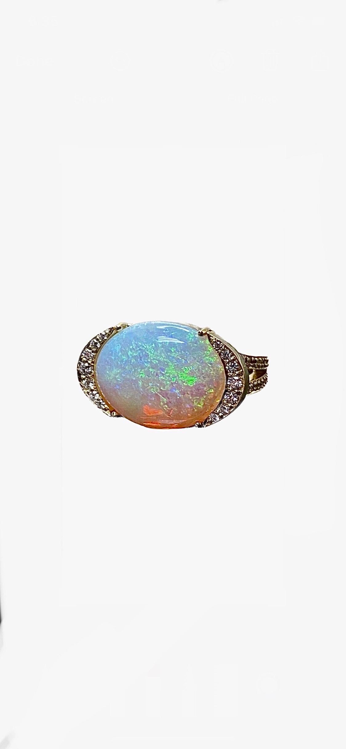 Modern Handmade 18K Yellow Gold 10.90 Carat Oval Australian Opal Diamond Ring In New Condition For Sale In Los Angeles, CA