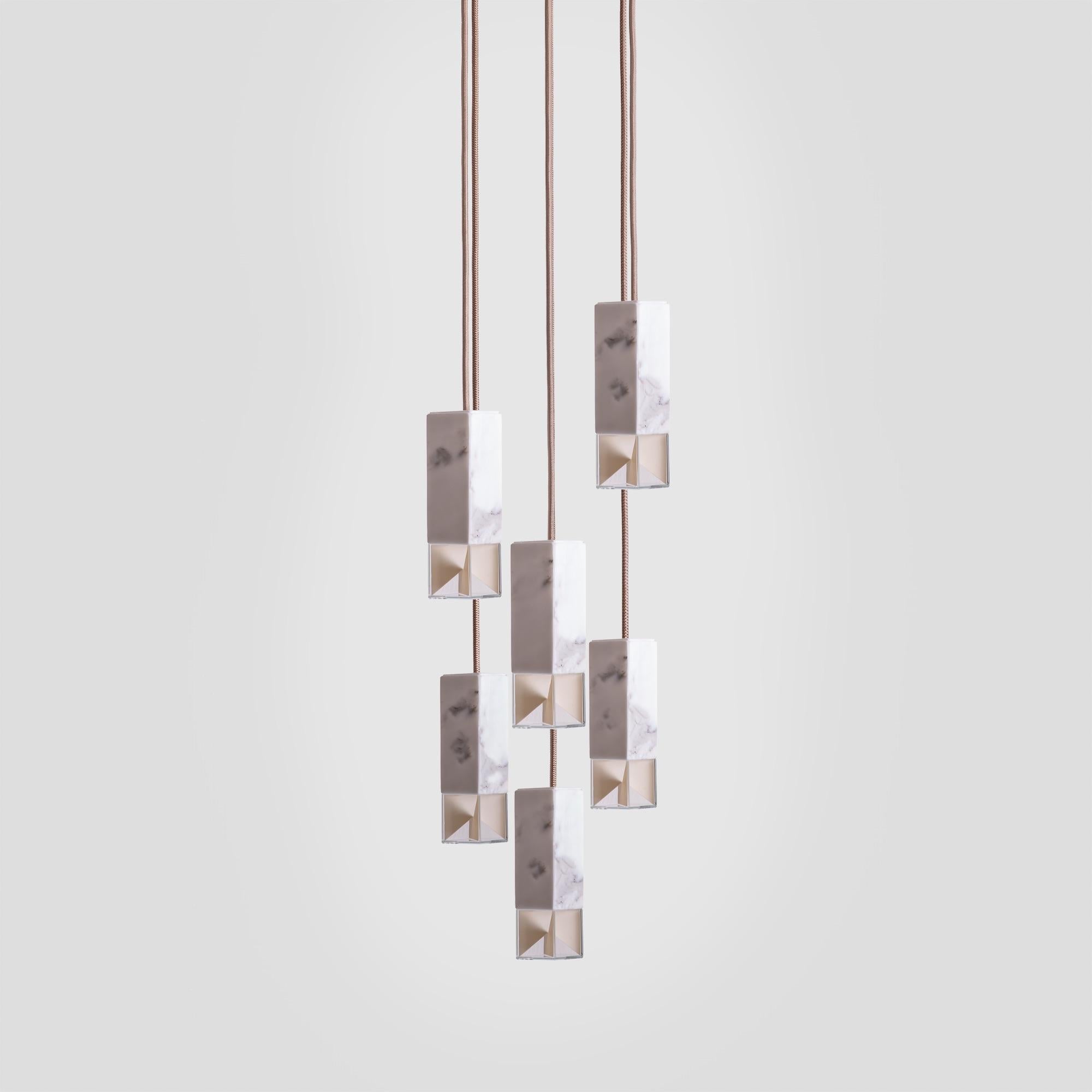 About
Suspension Lamp 6 Light Chandelier Calacatta Marble Handmade by Formaminima

Lamp/One Marble 6 Light Chandelier from Chandeliers Series
Design by Formaminima
Chandelier
Materials:
Body lamp handcrafted in solid Calacatta marble / crystal glass