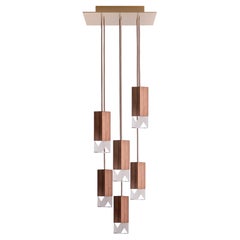 Suspension Lamp 6 Light Chandelier Walnut Wood Handmade by Formaminima