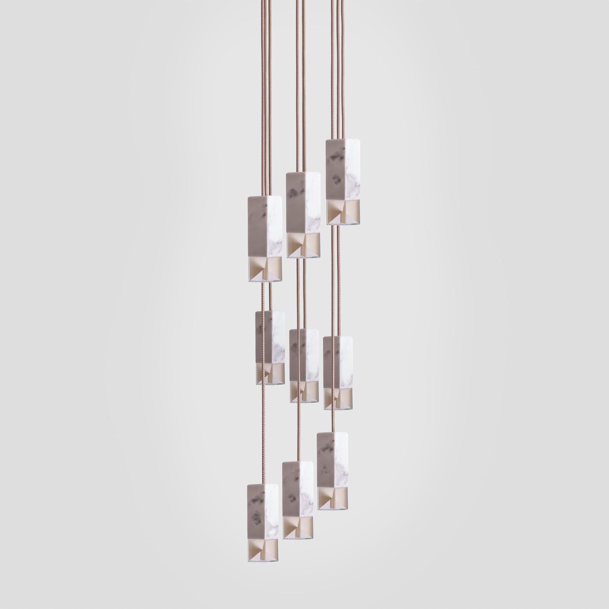 About
Ceiling Lamp 9 Light Chandelier Calacatta Marble Italy Handmade by Formaminima

Lamp/One Calacatta Marble 9 Light Chandelier from Chandeliers Series
Design by Formaminima
Chandelier
Materials:
Body lamp handcrafted in solid Calacatta marble /