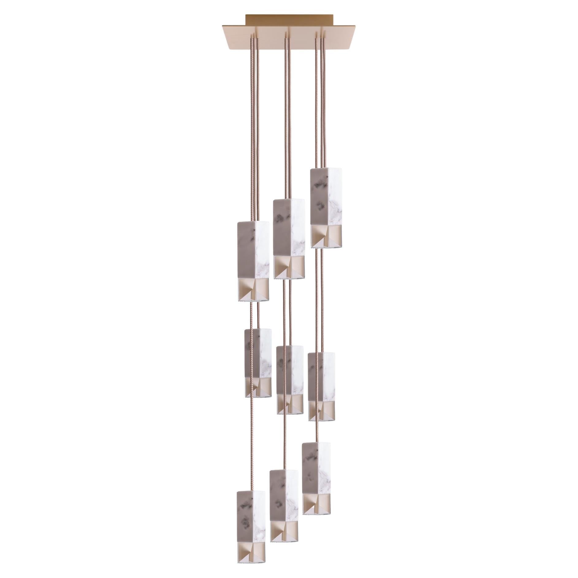 Ceiling Lamp 9 Light Chandelier Calacatta Marble Italy Handmade by Formaminima For Sale