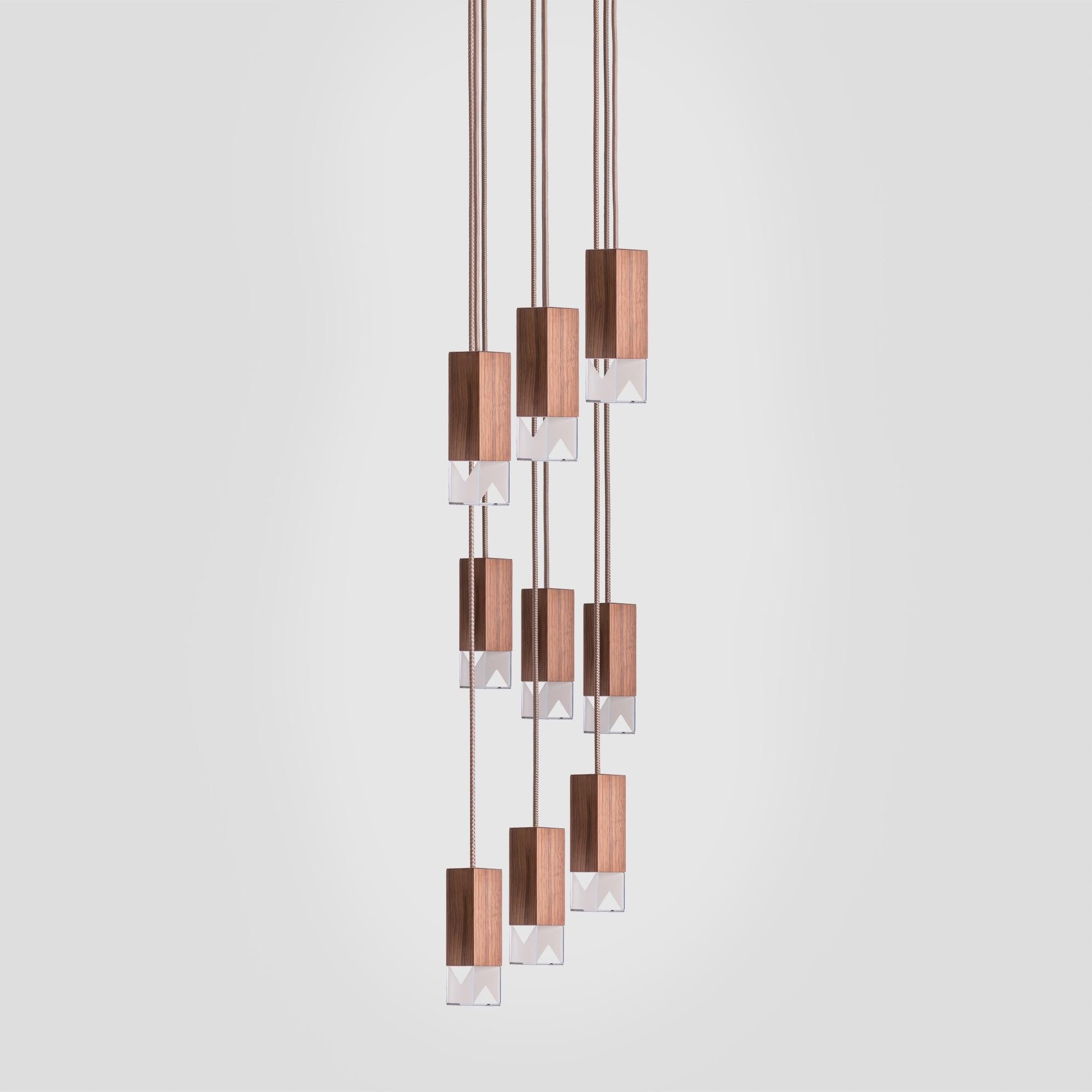 About
Ceiling Lamp 9 Light Chandelier Walnut Wood Handmade in Italy by Formaminima

Lamp/One WalnutWood 9 Light Chandelier from Chandeliers Series
Design by Formaminima
Chandelier
Materials:
Body lamp handcrafted in solid Canaletto walnut wood /