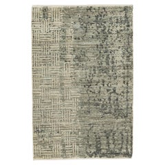 Modern Handmade Abstract Custom Beige & Gray Wool Rug
