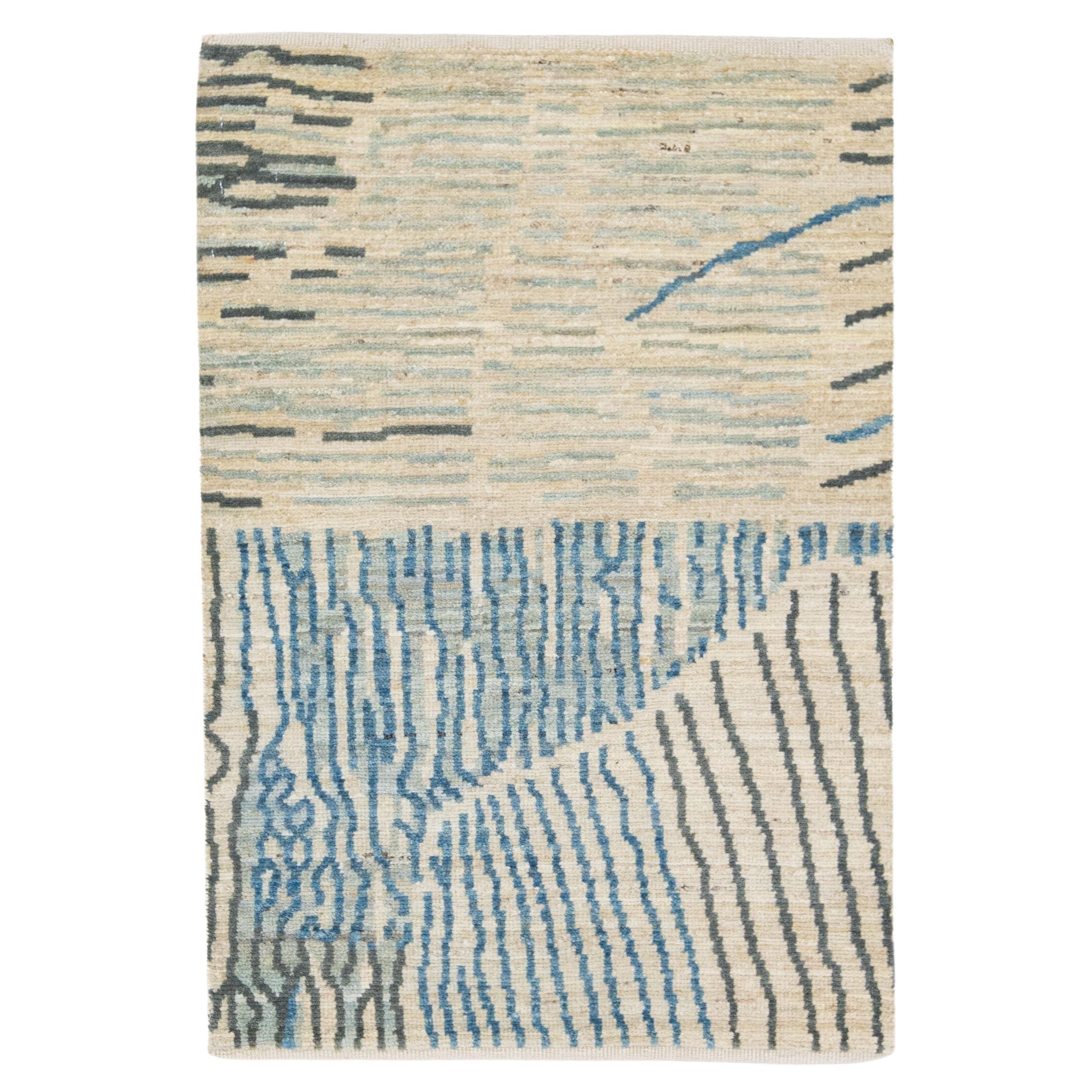 Modern Handmade Abstract Custom Green Wool Rug
