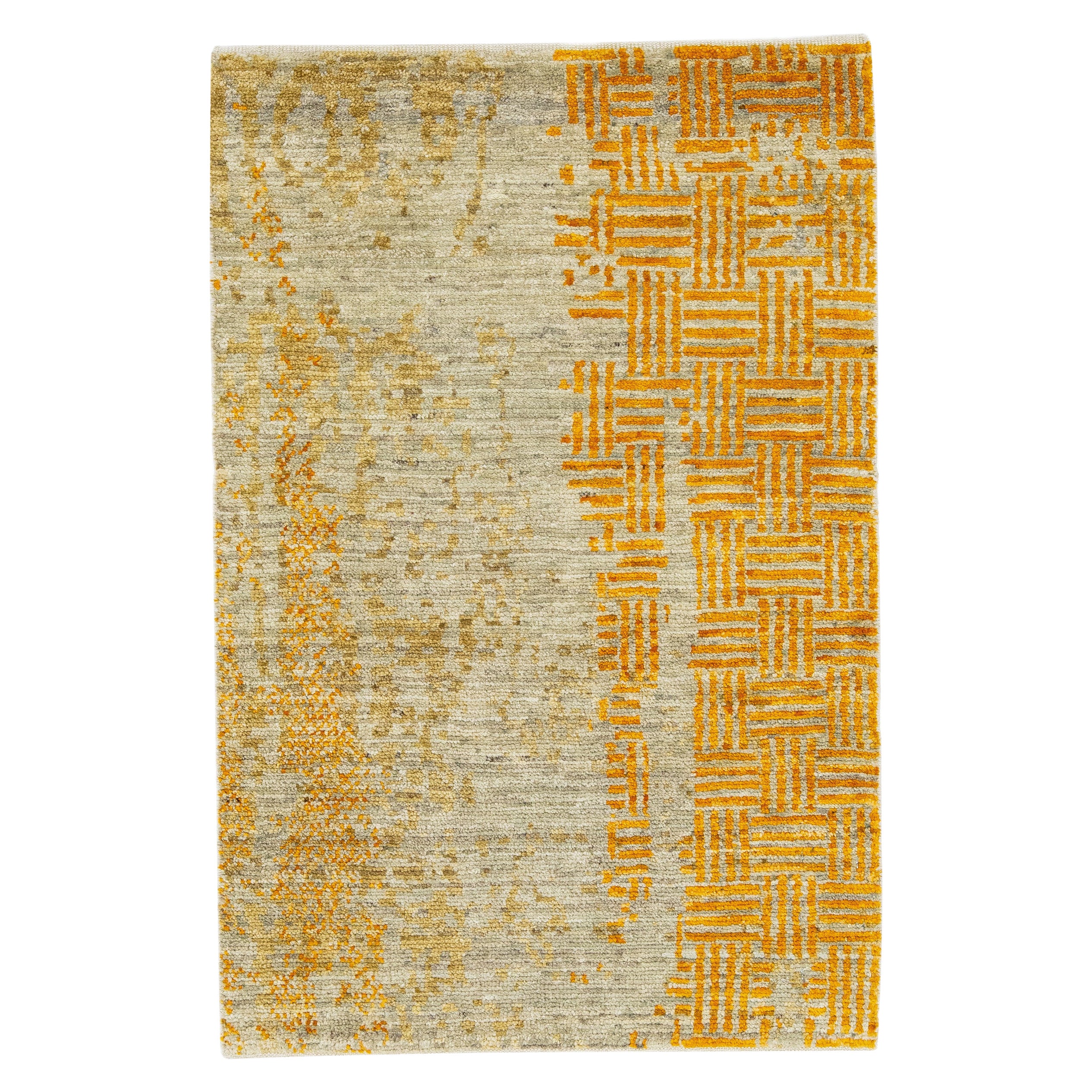Tapis en laine moderne abstrait Golderod fait à la main