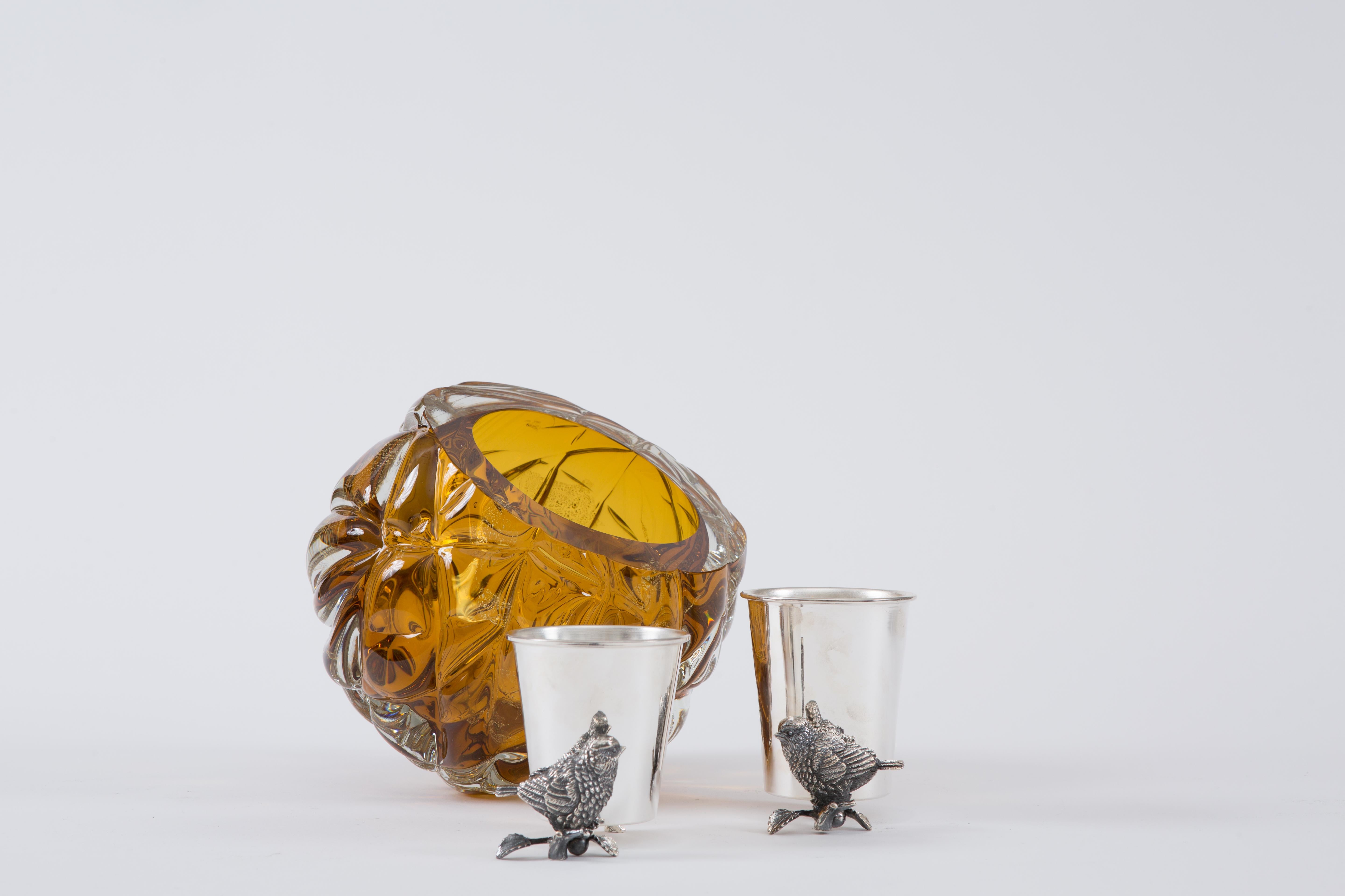Contemporary Modern Handmade Amber Glass and Gold Leaf 'Cut' Vase Made in Brooklyn For Sale