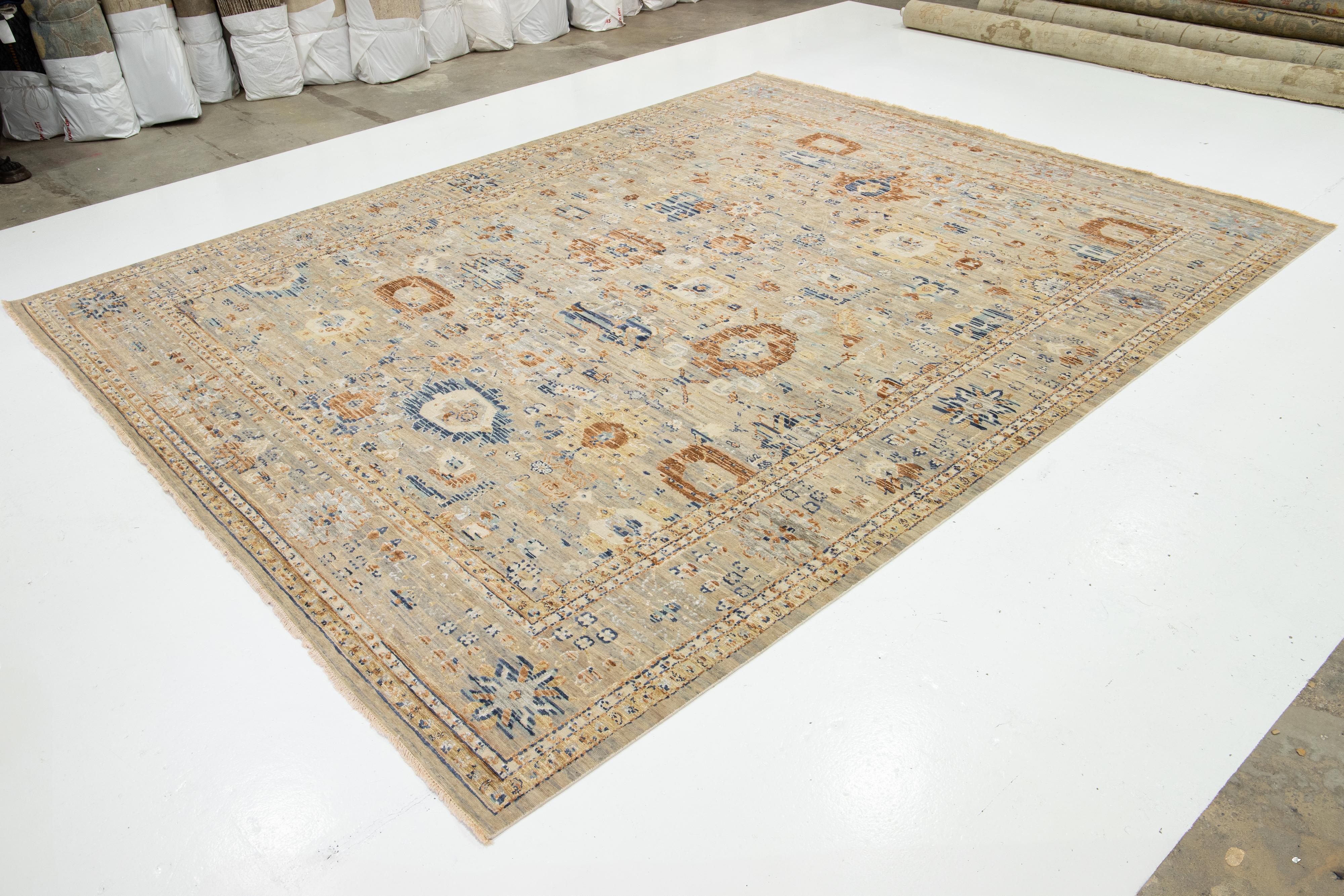 Hand-Knotted Modern Handmade Apadana's Artisan Collection Indian Wool & Silk Rug In Beige For Sale