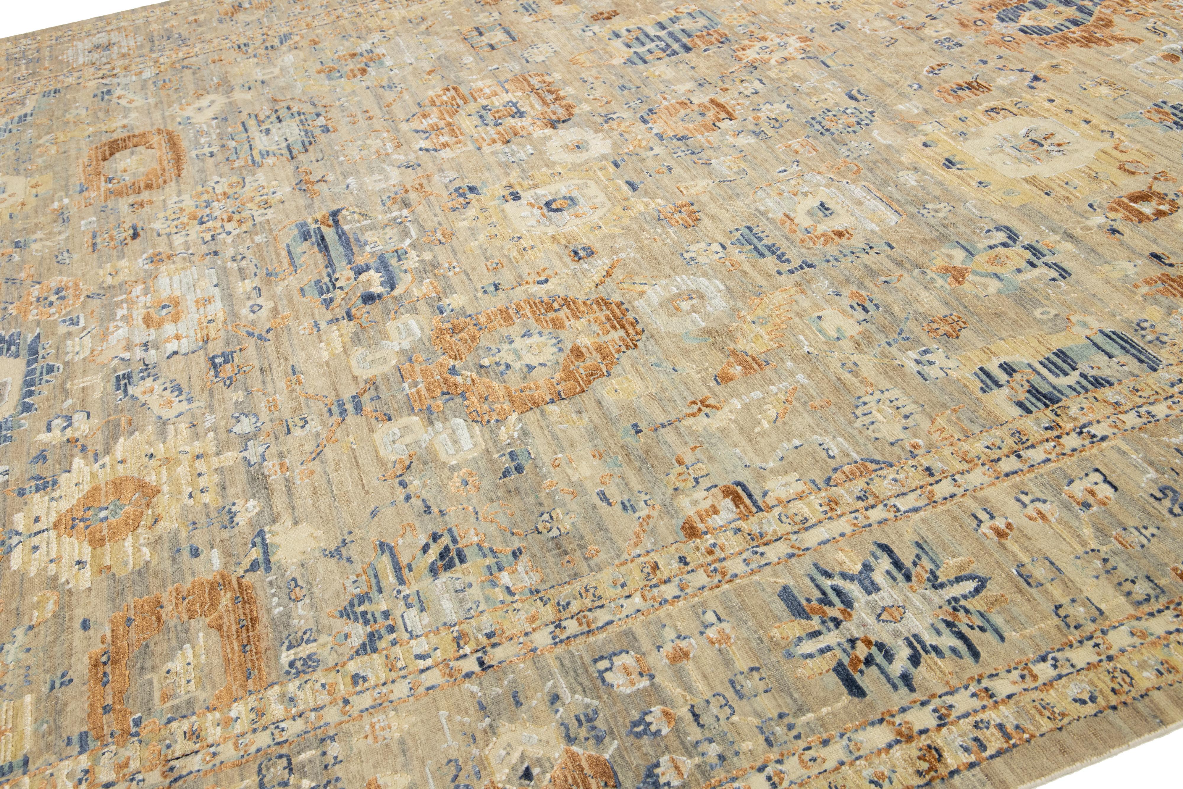 Modern Handmade Apadana's Artisan Collection Indian Wool & Silk Rug In Beige In New Condition For Sale In Norwalk, CT