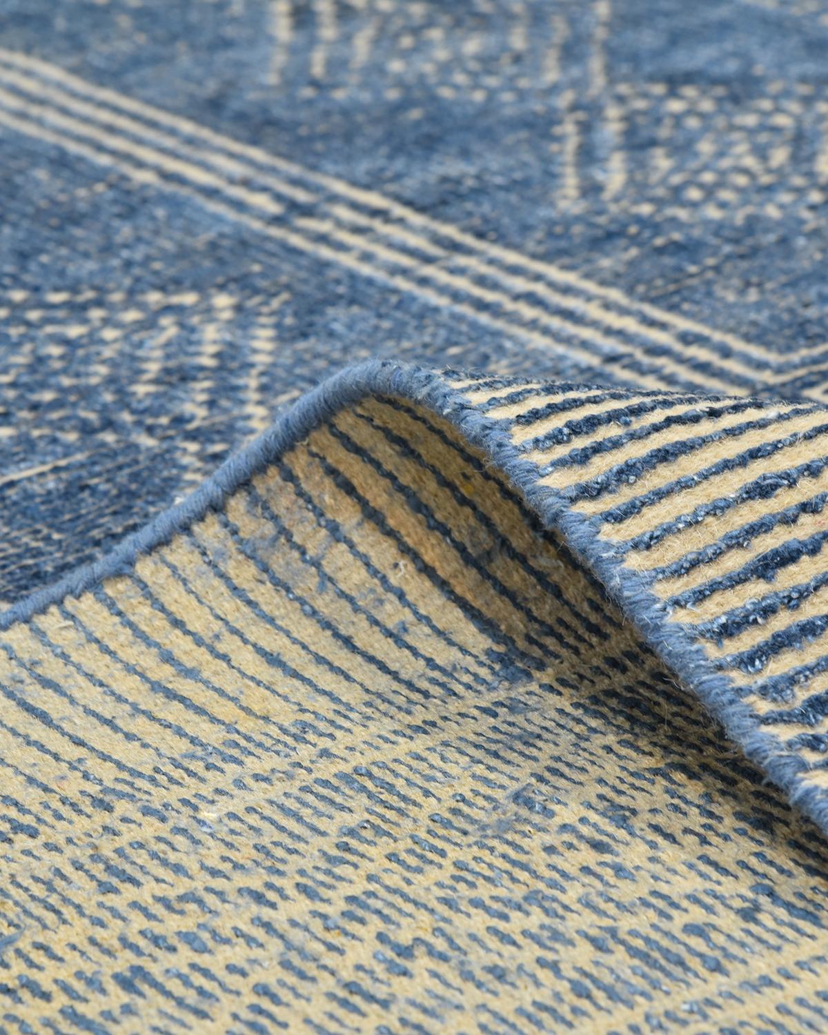 Modern One of a Kind Contemporary Hand Loomed Area Rug, Denim