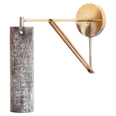 Modern Handmade Armed Sconce Linen Micarta, Polished Brass by Mutuus Studio
