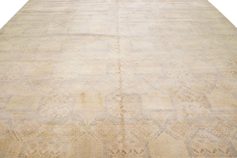 Modern Handmade Beige Square Wool Rug with Geometric Pattern For Sale ...