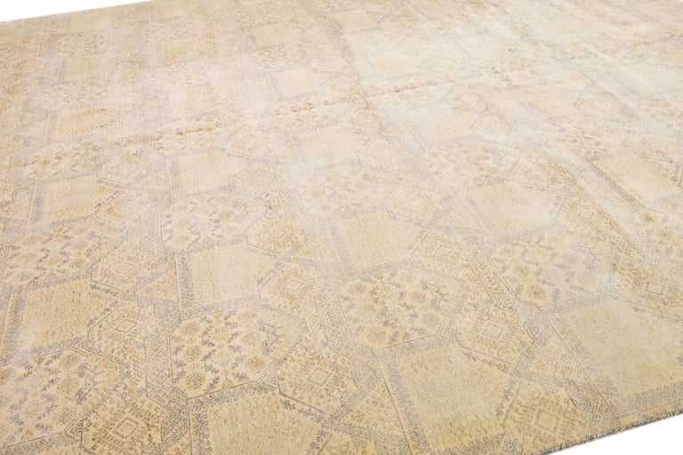 Pattern Rug Beiege Modern Handmade Beige Square Wool Rug with Geometric Pattern For Sale ...