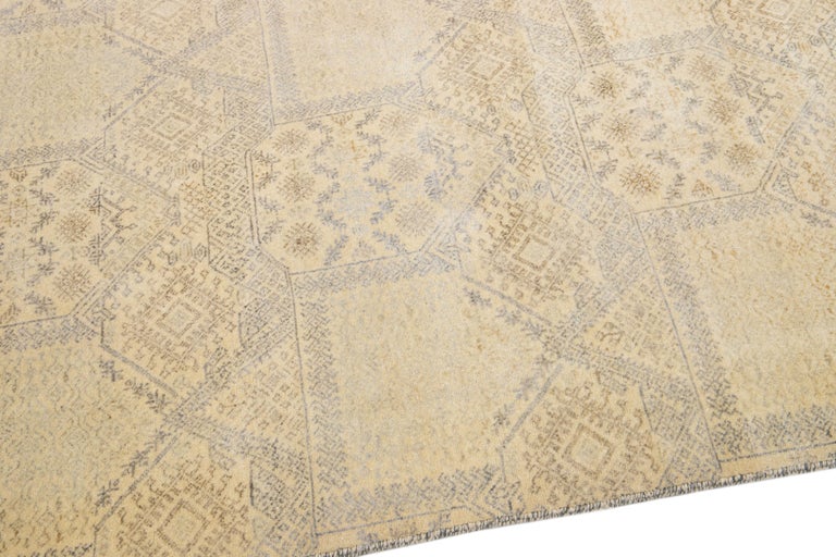 Modern Handmade Beige Square Wool Rug with Geometric Pattern For Sale ...