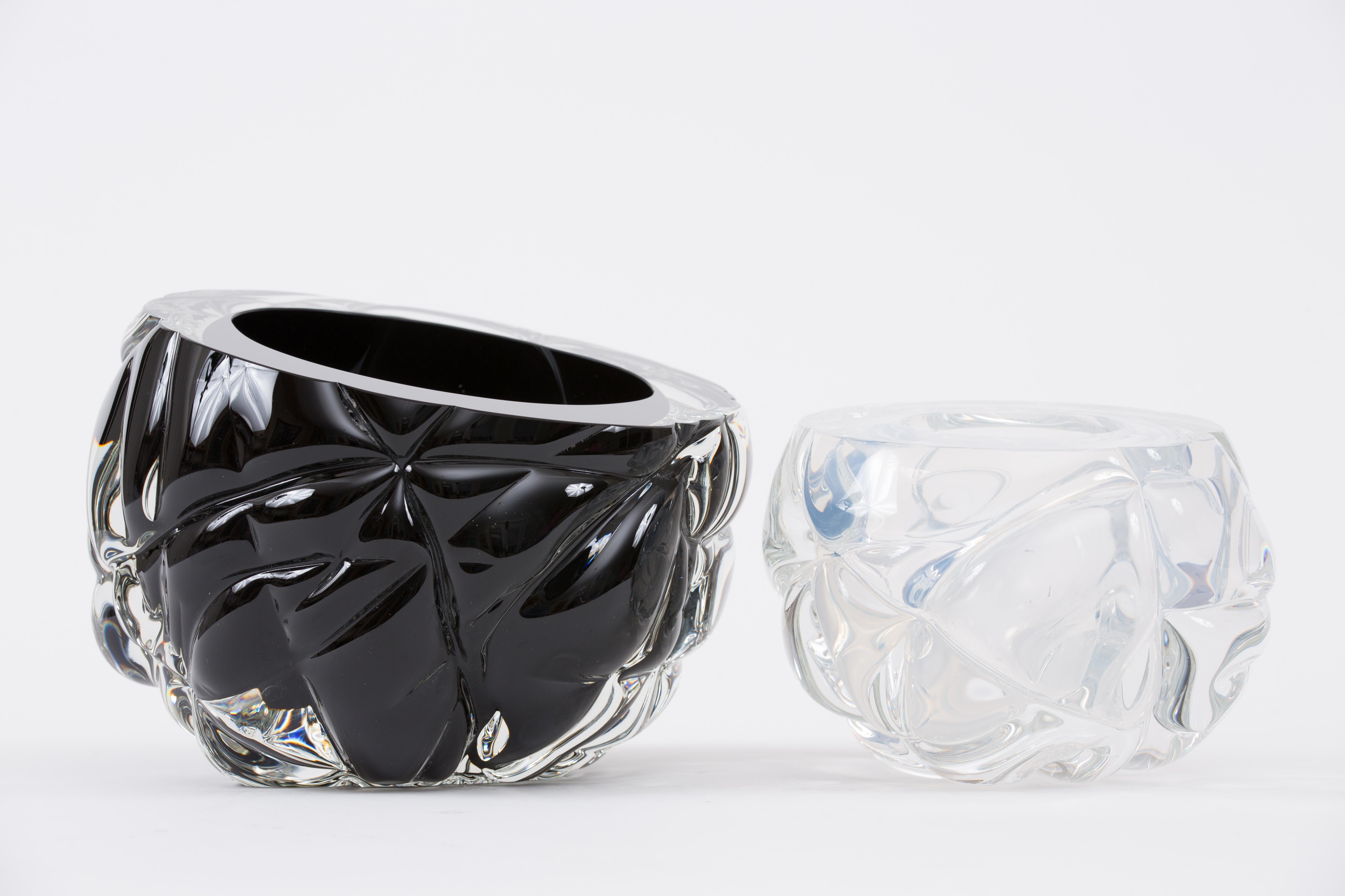 American Modern Handmade Black Glass 'Cut' Vase Made in Brooklyn For Sale