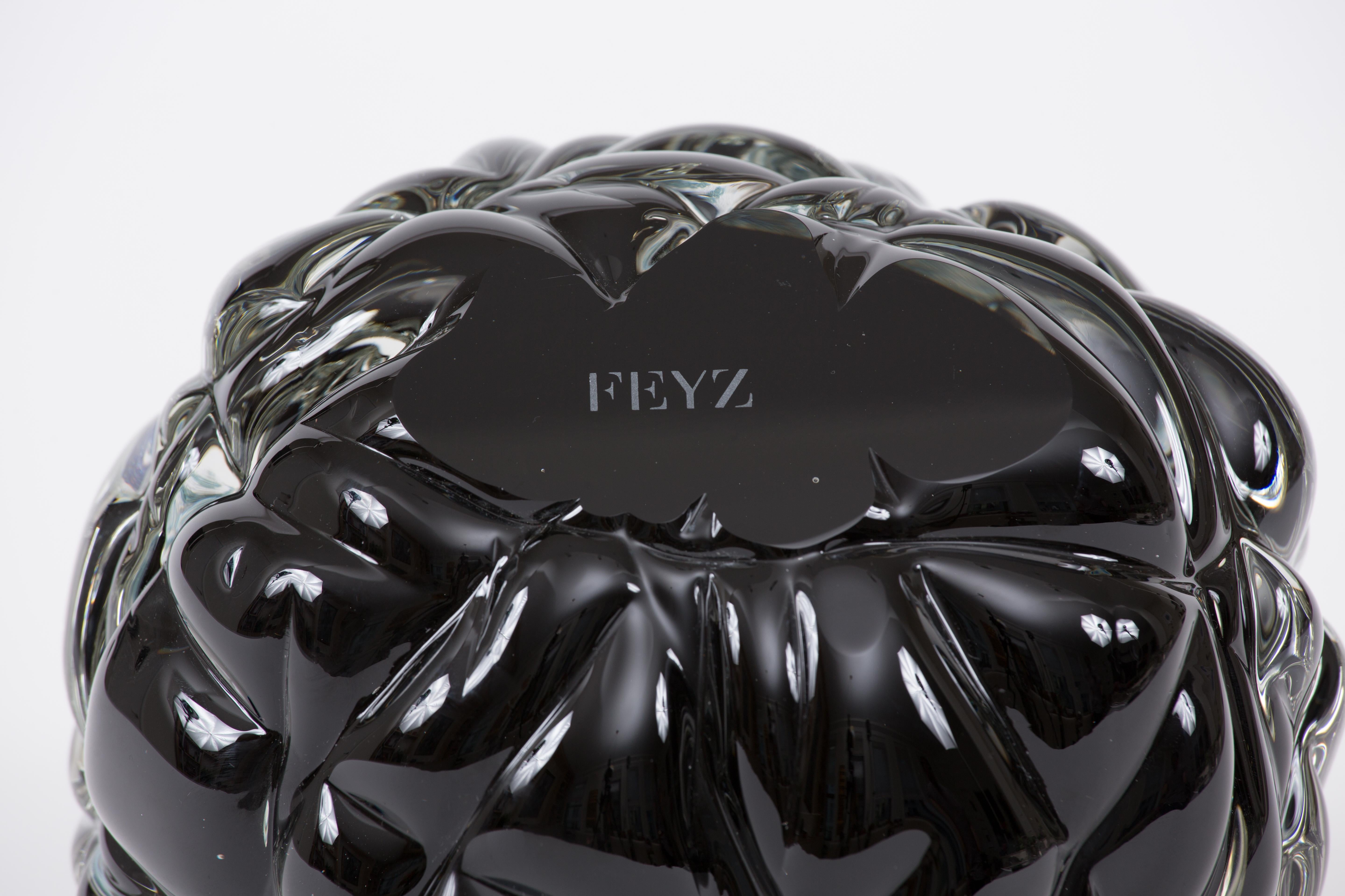 Modern Handmade Black Glass 'Cut' Vase Made in Brooklyn In New Condition For Sale In NEW YORK, NY