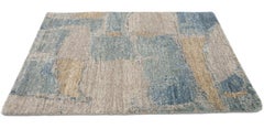 Modern Handmade Blue/Brown Abstract Wool & Silk Custom Rug