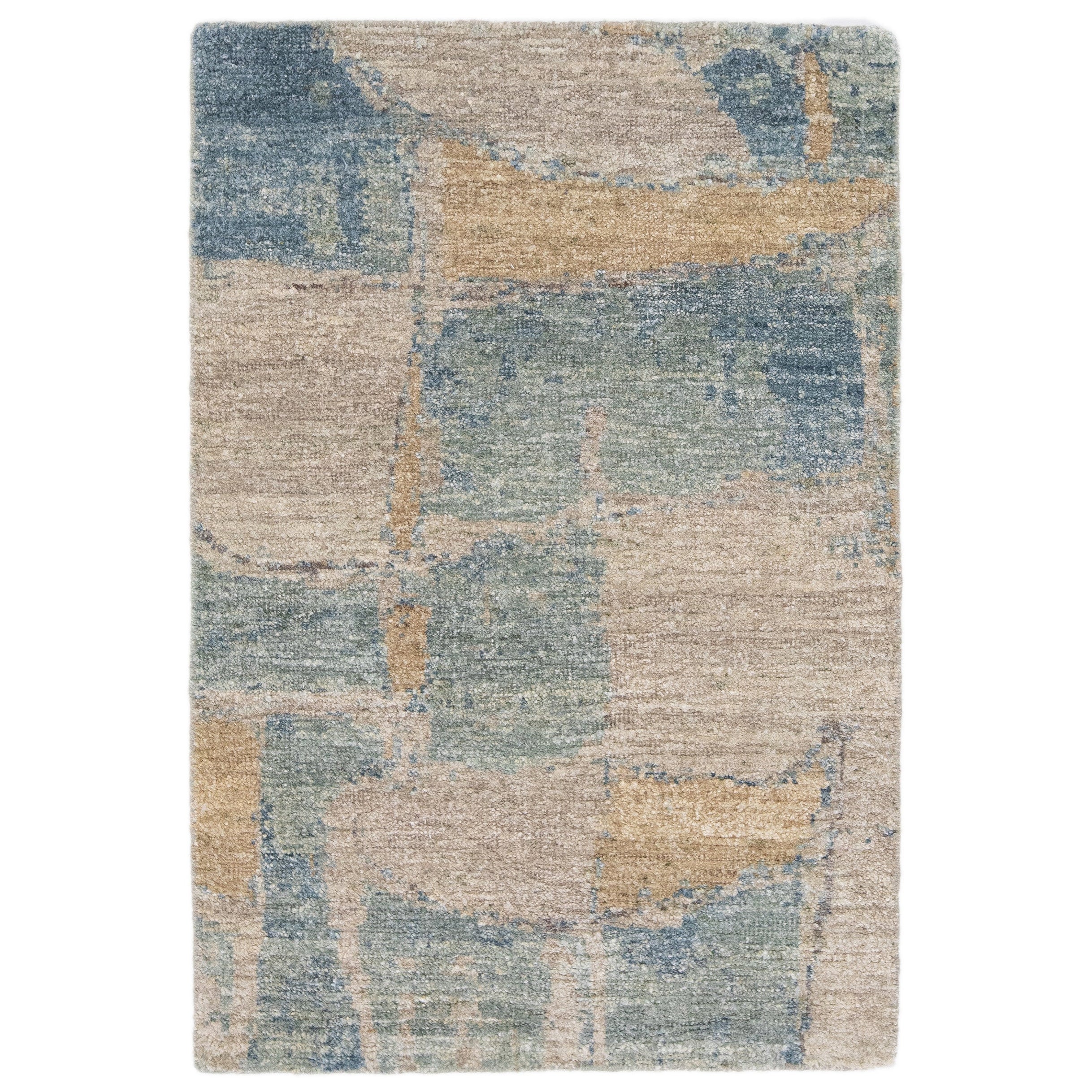 Tappeto moderno fatto a mano in lana e seta astratta blu/marrone personalizzato