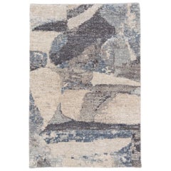 Tapis moderne fait à la main en laine et soie bleu/gris abstrait, fait sur mesure